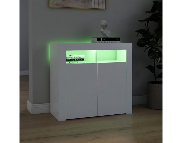 Sonata H Сайдборд с LED светлини, бял, 80x35x75 см