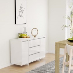 Sonata H Бюфет с 3 чекмеджета, бял гланц, 120x41x75 см, инженерно дърво - Living