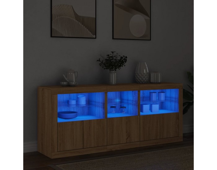 Sonata H Сайдборд с LED светлини, сонома дъб, 162x37x67 см