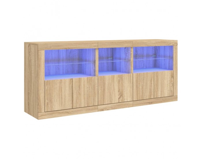 Sonata H Сайдборд с LED светлини, сонома дъб, 162x37x67 см