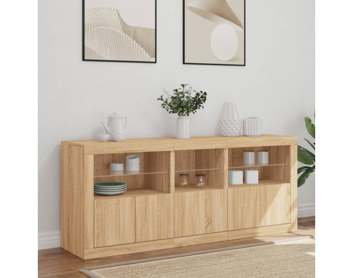 Sonata H Сайдборд с LED светлини, сонома дъб, 162x37x67 см
