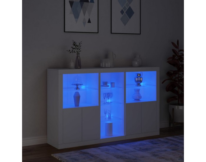 Sonata H Сайдборд с LED светлини, бял, 162x37x100 см