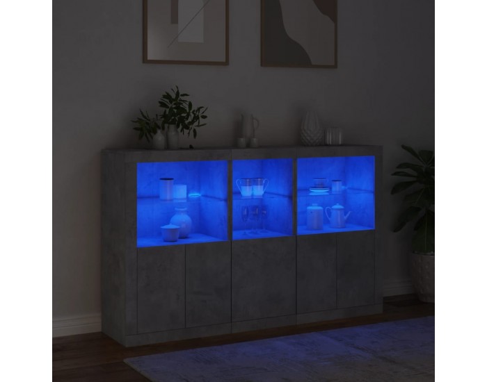 Sonata H Сайдборд с LED светлини, бетонно сив, 162x37x100 см