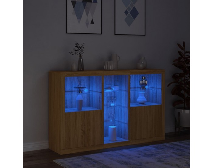 Sonata H Сайдборд с LED светлини, сонома дъб, 162x37x100 см