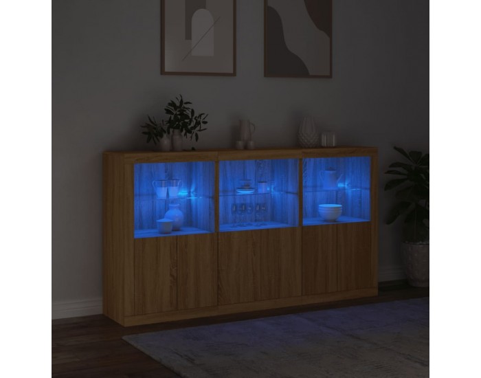 Sonata H Сайдборд с LED светлини, сонома дъб, 181,5x37x100 см