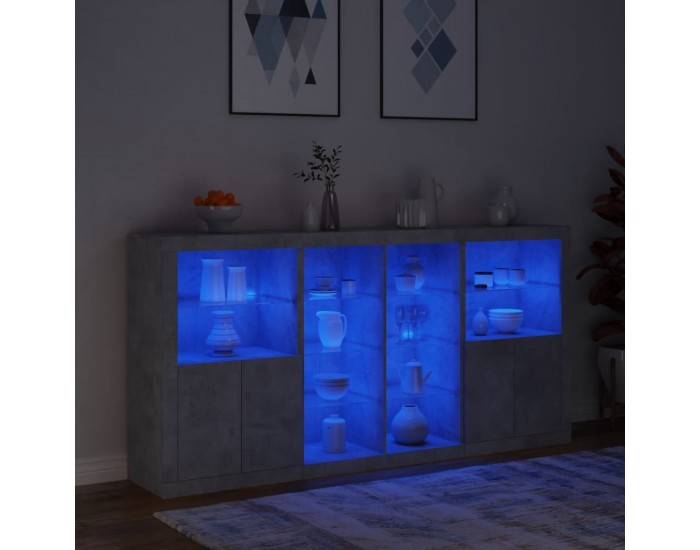 Sonata H Сайдборд с LED светлини, бетонно сив, 202x37x100 см