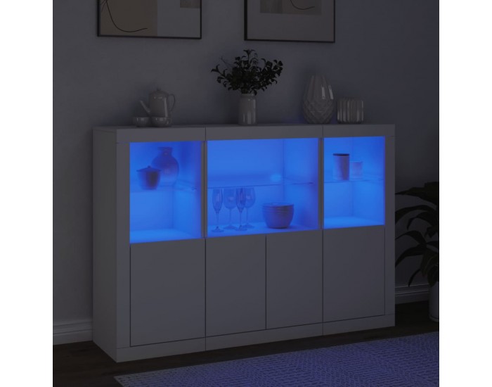 Sonata H Сайдборди с LED осветление, 3 бр, бели, инженерно дърво