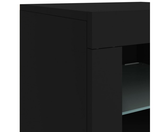 Sonata H Сайдборд с LED светлини, черен, 123x37x67 см