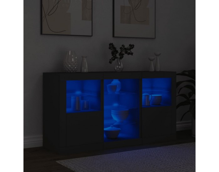 Sonata H Сайдборд с LED светлини, черен, 123x37x67 см