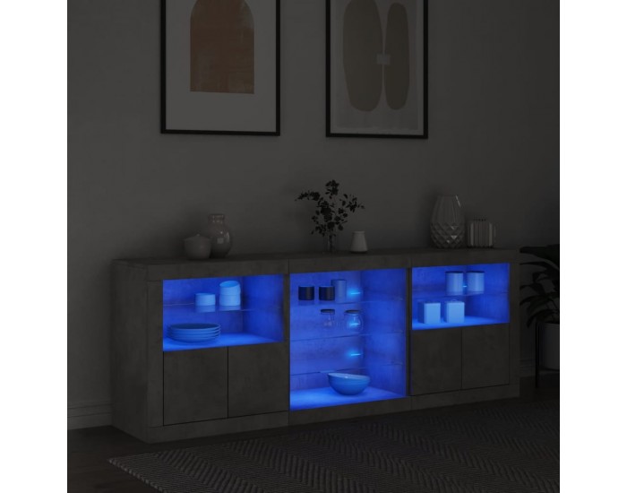 Sonata H Сайдборд с LED светлини, бетонно сив, 181,5x37x67 см
