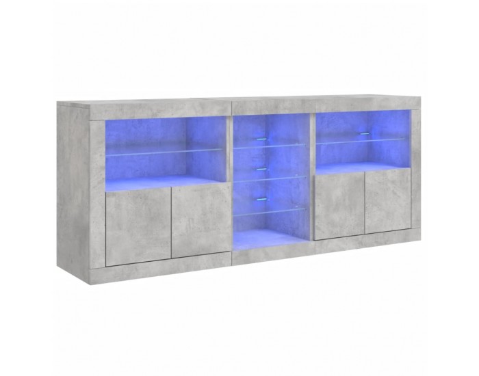 Sonata H Сайдборд с LED светлини, бетонно сив, 181,5x37x67 см
