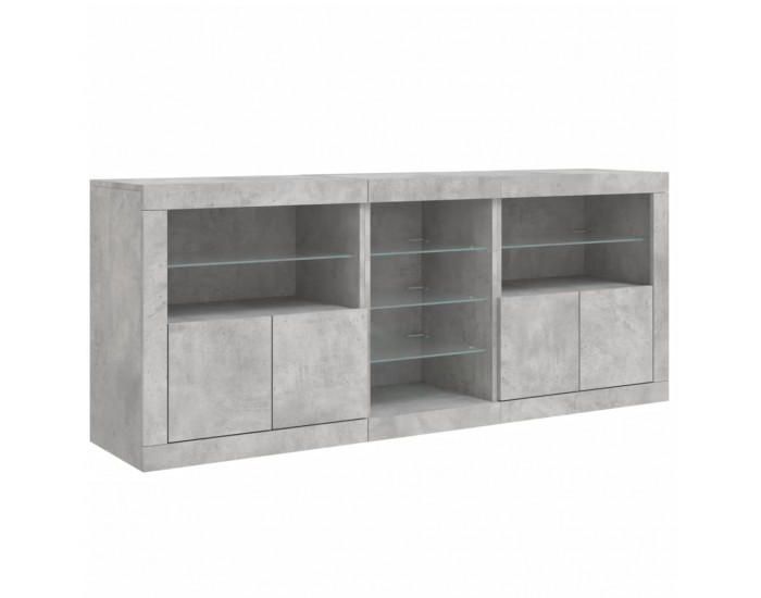 Sonata H Сайдборд с LED светлини, бетонно сив, 181,5x37x67 см