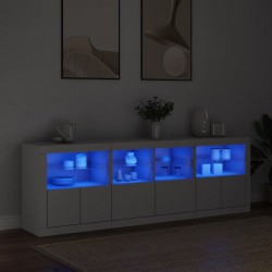 Sonata H Сайдборд с LED светлини, бял, 202x37x67 см - Corpuri, vitrine, biblioteci modulare