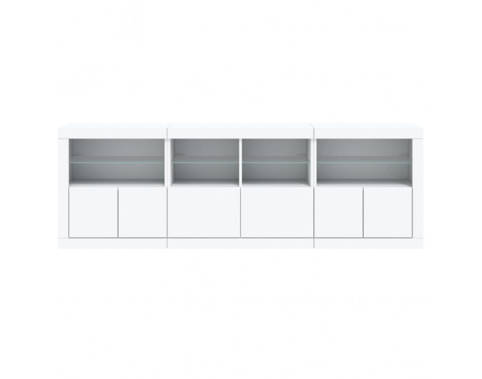 Sonata H Сайдборд с LED светлини, бял, 202x37x67 см