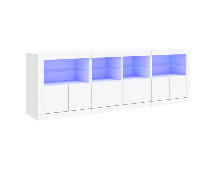 Sonata H Сайдборд с LED светлини, бял, 202x37x67 см