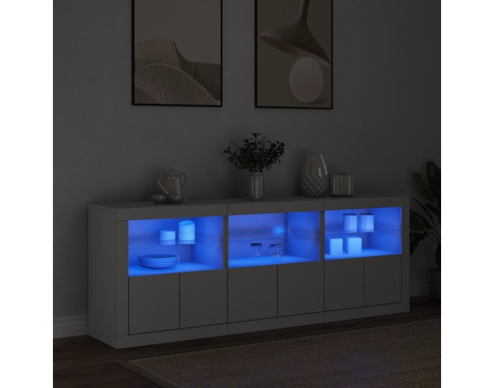 Sonata H Сайдборд с LED светлини, бял, 181,5x37x67 см
