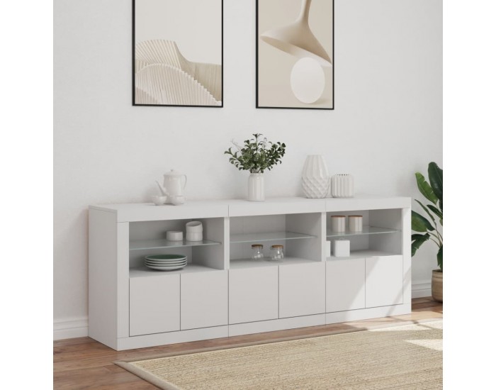 Sonata H Сайдборд с LED светлини, бял, 181,5x37x67 см