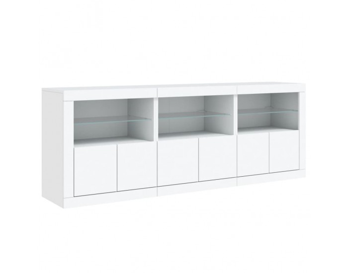 Sonata H Сайдборд с LED светлини, бял, 181,5x37x67 см
