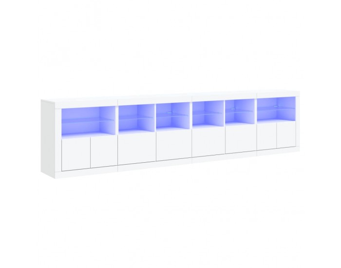 Sonata H Сайдборд с LED светлини, бял, 283x37x67 см
