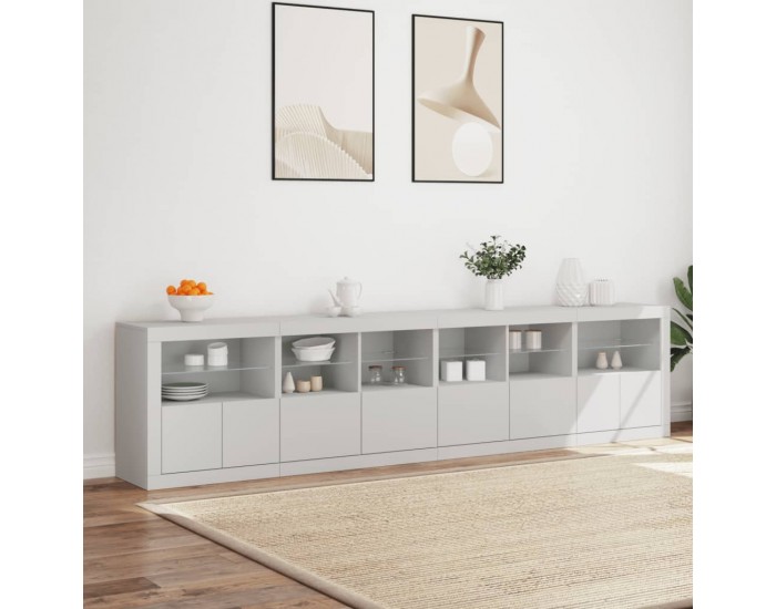 Sonata H Сайдборд с LED светлини, бял, 283x37x67 см