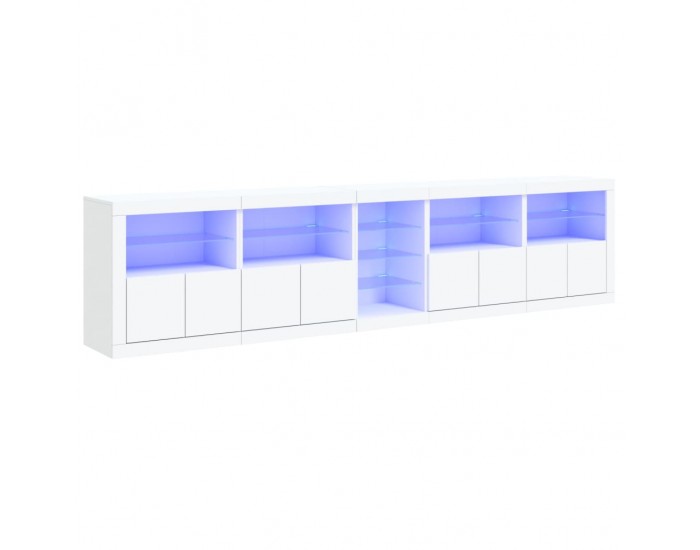 Sonata H Сайдборд с LED светлини, бял, 283x37x67 см