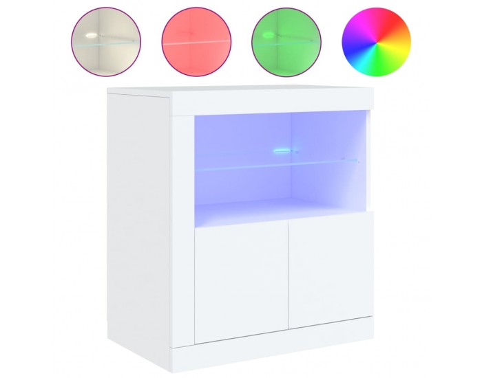 Sonata H Сайдборд с LED светлини, бял, 60,5x37x67 см
