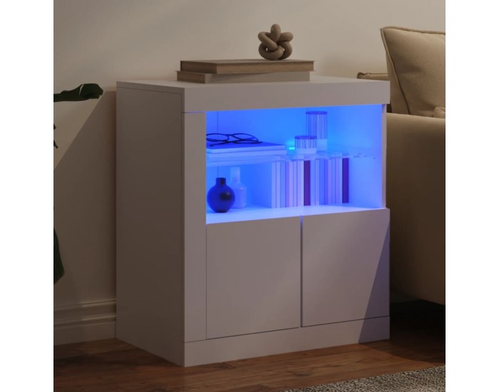 Sonata H Сайдборд с LED светлини, бял, 60,5x37x67 см