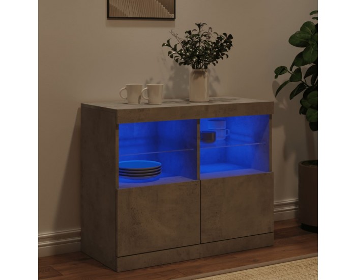 Sonata H Сайдборд с LED светлини, бетонно сив, 81x37x67 см