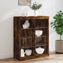 Sonata H Сайдборд с LED светлини, oпушен дъб, 81x37x100 см - Corpuri, vitrine, biblioteci modulare