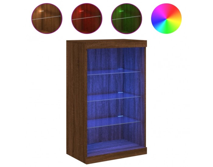 Sonata H Сайдборд с LED светлини, кафяв дъб, 60,5x37x100 см