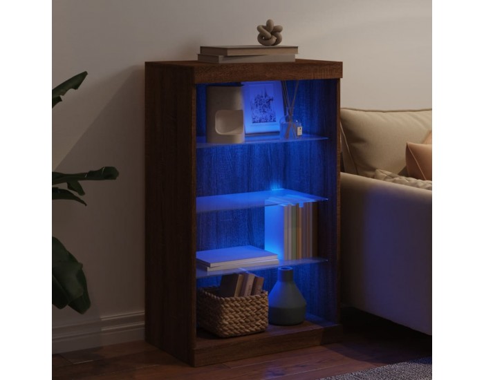 Sonata H Сайдборд с LED светлини, кафяв дъб, 60,5x37x100 см