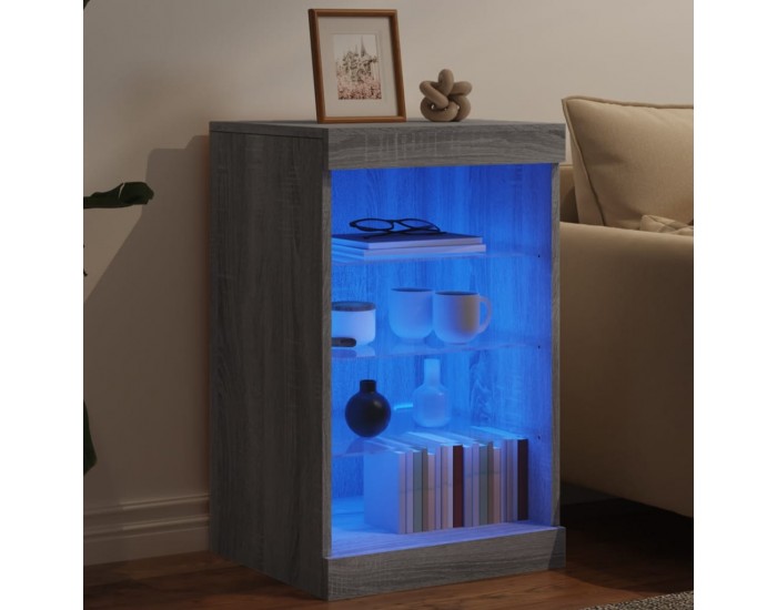 Sonata H Сайдборд с LED светлини, сив сонома, 41x37x67 см