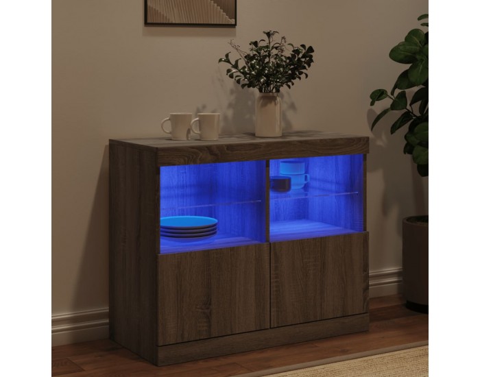 Sonata H Сайдборд с LED светлини, сив сонома, 81x37x67 см