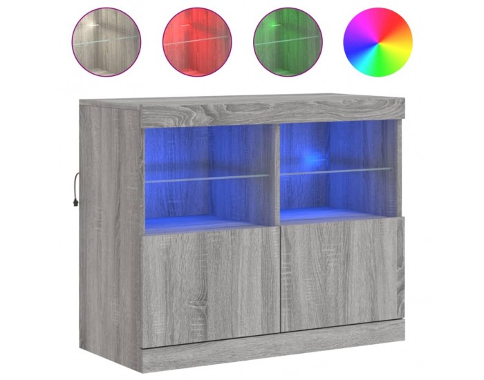 Sonata H Сайдборд с LED светлини, сив сонома, 81x37x67 см