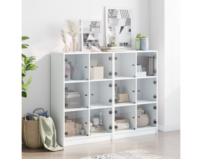 Sonata H Библиотека с врати бяла 136x37x109 см инженерно дърво