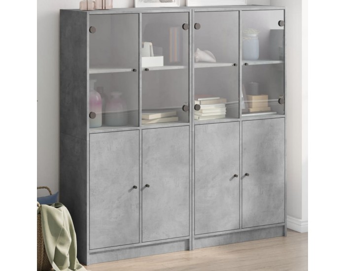 Sonata H Библиотека с врати бетонно сива 136x37x142 см инженерно дърво
