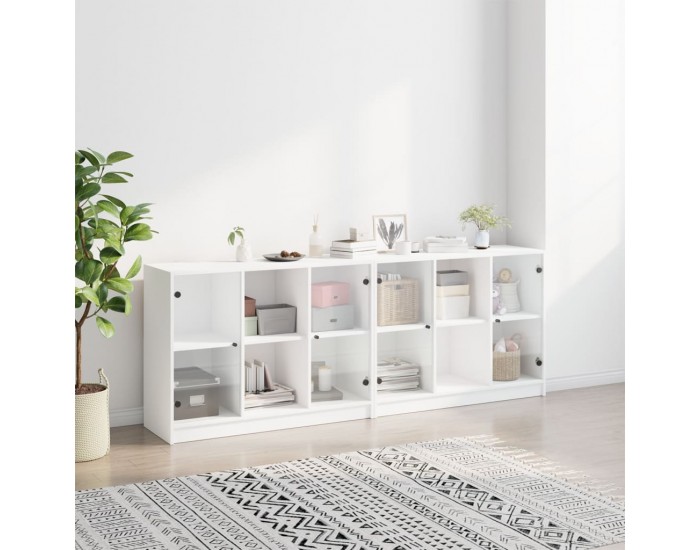 Sonata H Библиотека с врати бяла 204x37x75 см инженерно дърво