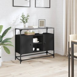 Sonata H Бюфет със стъклен плот, черен, 98x35x81 см, инженерно дърво - Living