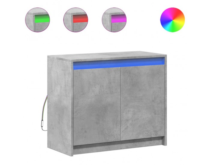 Sonata H Сайдборд с LED, бетонно сив, 72x34x61 см, инженерно дърво