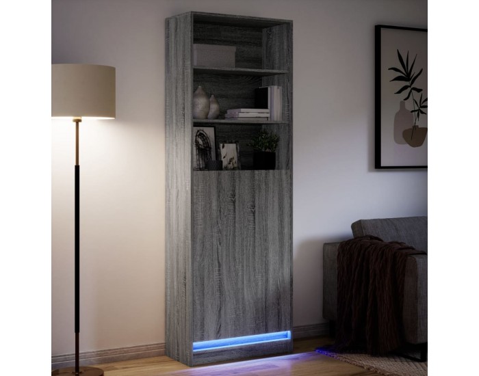 Sonata H Висок шкаф с LED, сив сонома, 69x32,5x200 см, инженерно дърво