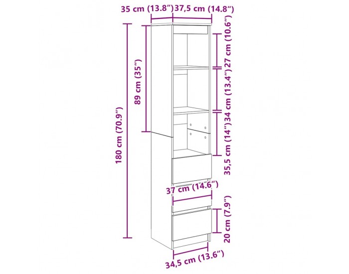 Sonata H Висока дъска опушен дъб 37,5x35x180 см инженерно дърво