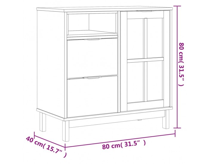 Sonata H Бюфет със стъклени вратички FLAM 80x40x80 см бор масив