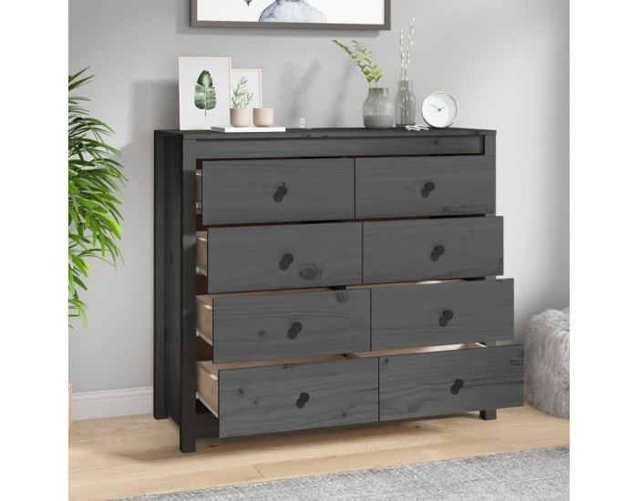 Sonata H Страничен шкаф сив 100x40x90 см борово дърво масив