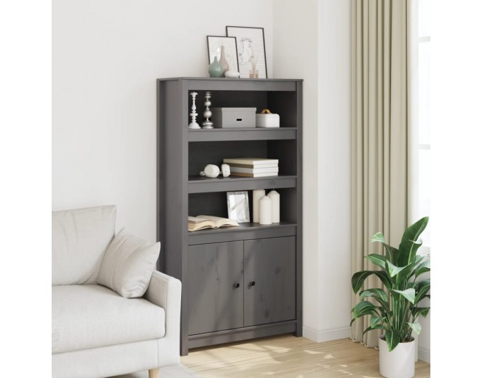 Sonata H Висок шкаф, сив, 80x35x154 см, борово дърво масив