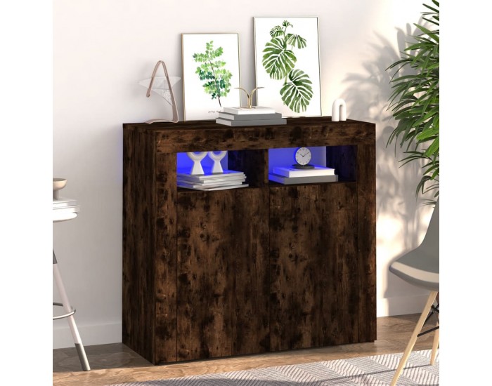 Sonata H Сайдборд с LED светлини, oпушен дъб, 80x35x75 см