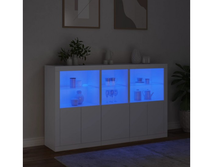 Sonata H Сайдборд с LED светлини, бял, 162x37x100 см