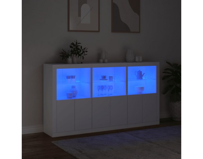 Sonata H Сайдборд с LED светлини, бял, 181,5x37x100 см