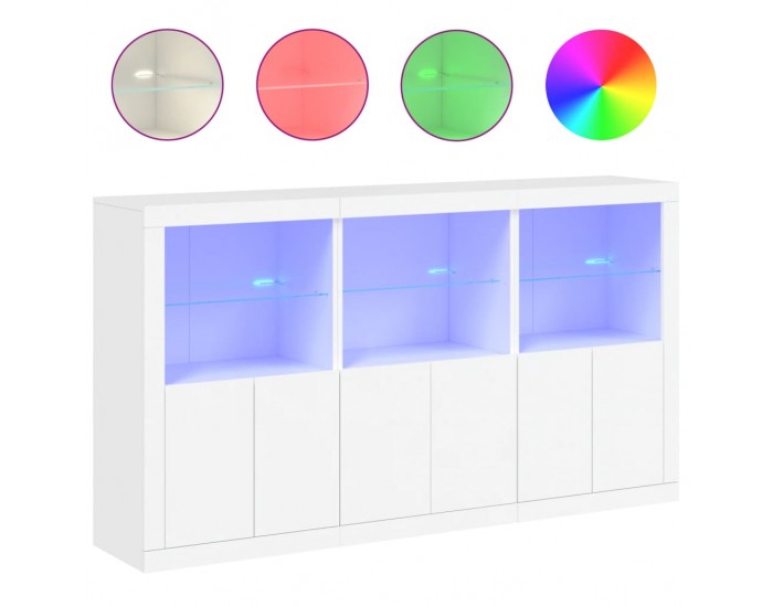 Sonata H Сайдборд с LED светлини, бял, 181,5x37x100 см