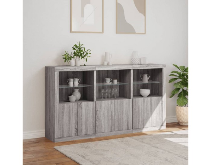 Sonata H Сайдборд с LED светлини, сив сонома, 181,5x37x100 см