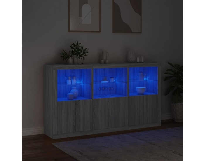 Sonata H Сайдборд с LED светлини, сив сонома, 181,5x37x100 см